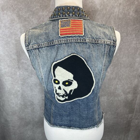 Kill City Fight F@@k Kill Denim Biker Vest Women Med Sleeveless Studded Patches - Picture 4 of 10